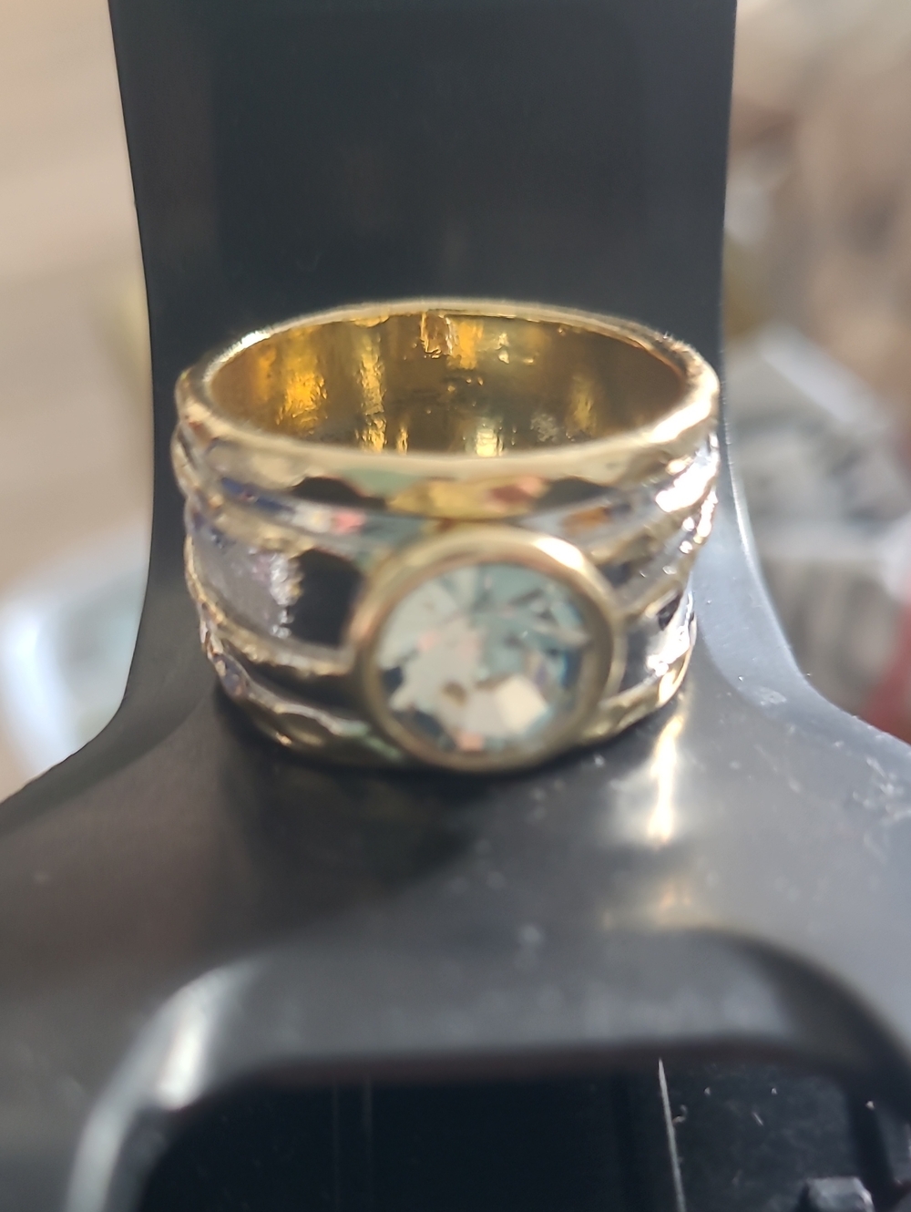 Gold Band Ring with Clear Crystal Accent